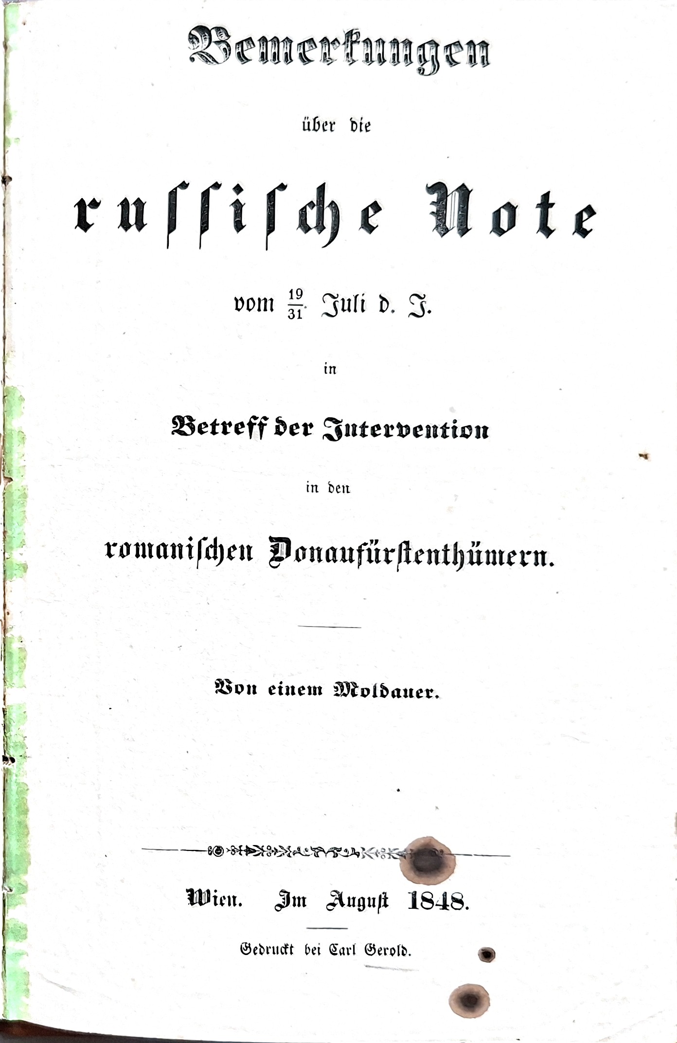 Bemerkungen über die russische Note - Von einem Moldauer